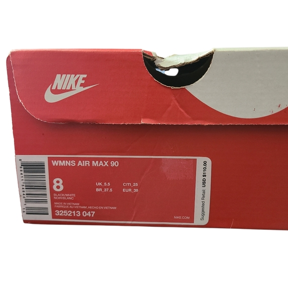 NIKE | WOMENS | AIR MAX 90 | BLACK & WHITE | SIZE 8 - Picture 11 of 12